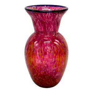 Cranberry Art Glass Confetti Vase Hand Blown Tortoise Marbled Signed Brubaker